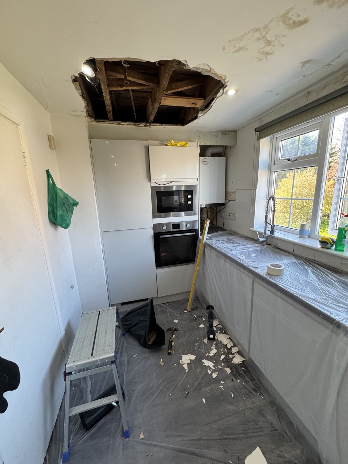 Kitchen ceiling opened during leak-damage repair