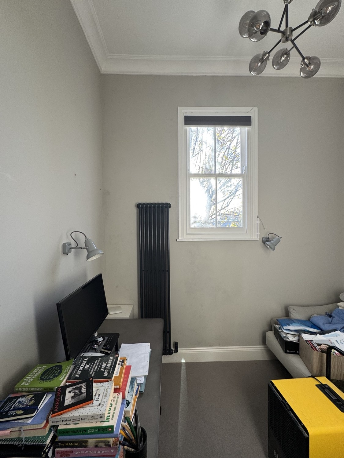Same room after TLC repaired and redecorated walls, ceiling and cornice